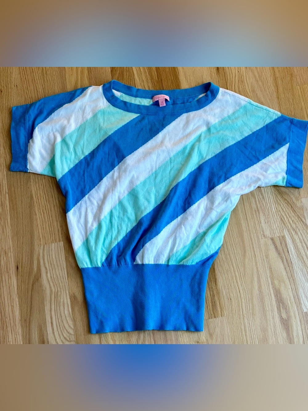 Blue & White Diagonal Stripe Top